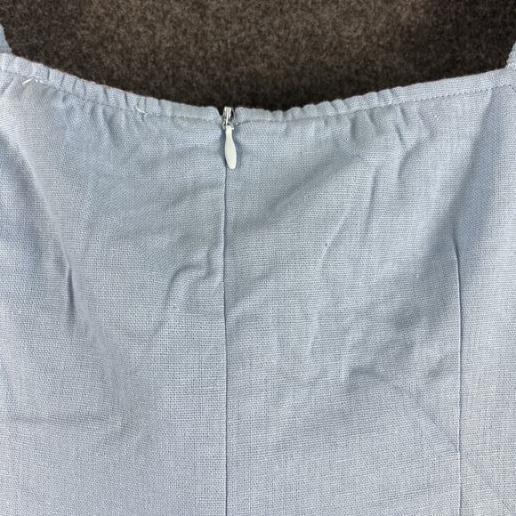 P Cill Linen Blend Mini Dress Womens Medium Blue Tie Front Ruffle Cut Out NEW - Picture 11 of 14